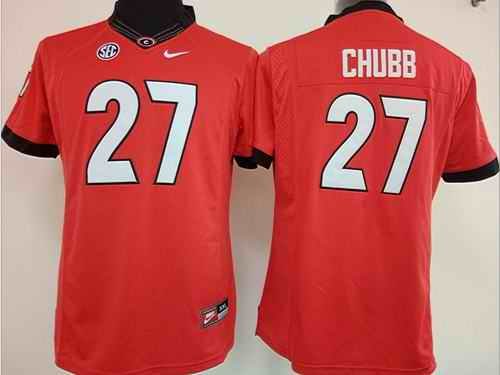 Bulldogs #27 Nick Chubb Red Women's Stitched NCAA Jersey