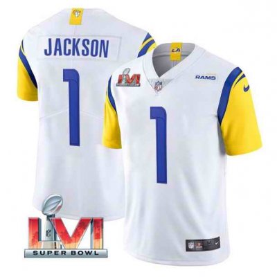 Men's Los Angeles Rams #1 DeSean Jackson 2022 White Super Bowl LVI Vapor Limited Stitched Jersey