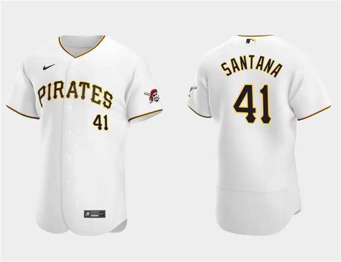 Men's Pittsburgh Pirates #41 Carlos Santana White Flex Base Stitched Baseball Jersey