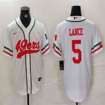 Men's San Francisco 49ers #5 Trey Lance White With Patch Cool Base Stitched Baseball Jersey