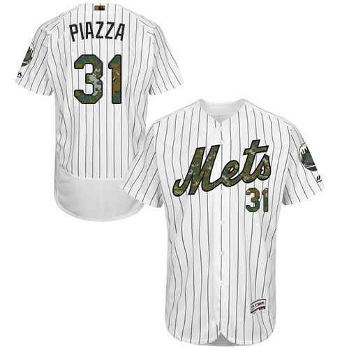 Mets #31 Mike Piazza White(Blue Strip) Flexbase Authentic Collection 2016 Memorial Day Stitched MLB Jersey