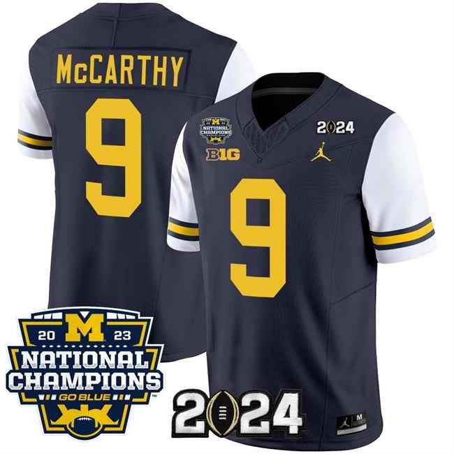 Men's Michigan Wolverines #9 J.J. McCarthy Navy/White 2024 F.U.S.E. With 2023 National Champions Patch Stitched Jersey