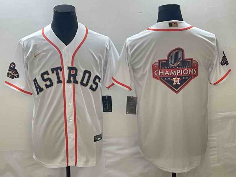 Men's Houston Astros White 2023 Gold Collection With World Serise Champions Patch Team Big Logo Cool Base Stitched Baseball Jersey