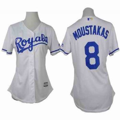 Royals #8 Mike Moustakas White Home Women's Stitched MLB Jersey