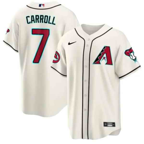 Men's Arizona Diamondbacks #7 Corbin Carroll 2023/24 Cream Cool Base Stitched Baseball Jersey