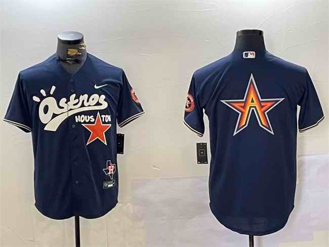 Men's Houston Astros Navy Team Big Logo Cactus Jack Style Vapor Premier Limited Stitched Baseball Jersey