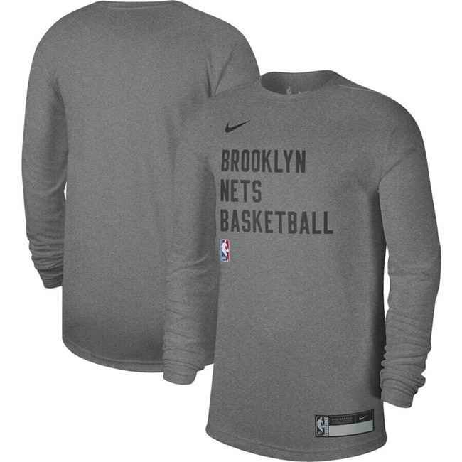 Men's Brooklyn Nets Heather Gray 2023/24 Legend On-Court Practice Long Sleeve T-Shirt