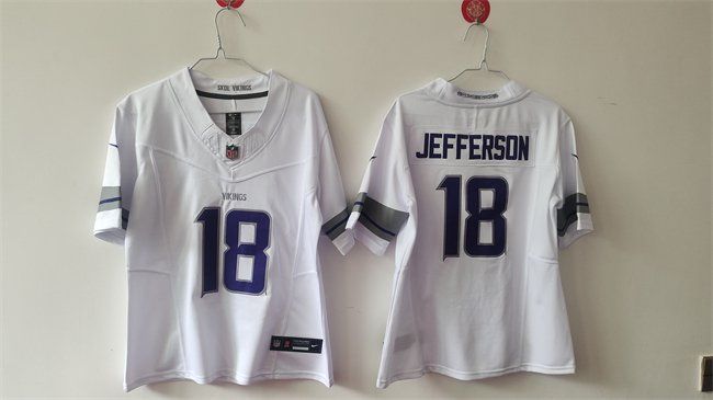 Women's Minnesota Vikings #18 Justin Jefferson White 2024 F.U.S.E Winter Warrior Limited Stitched Jersey(Run Small)