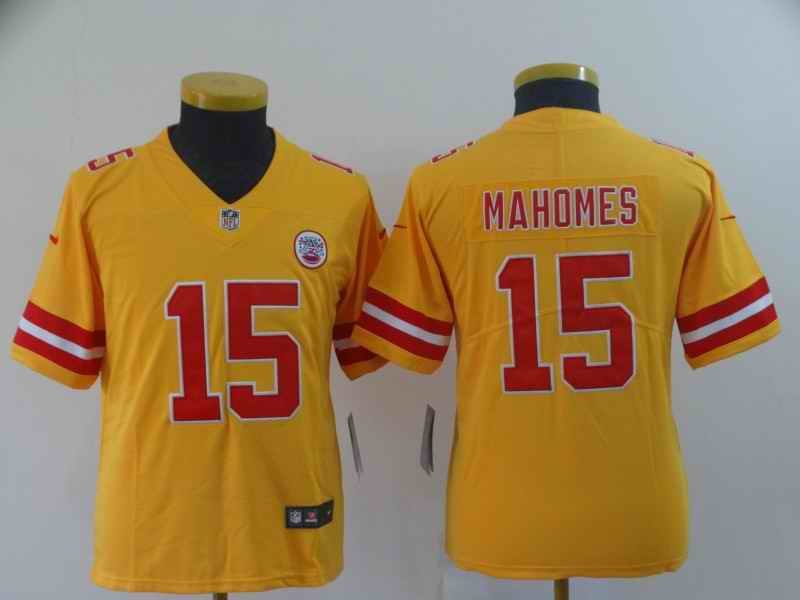 Youth Kansas City Chiefs #15 Patrick Mahomes Gold Inverted Legend Stitched NFL Jersey