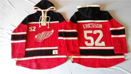 Red Wings #52 Jonathan Ericsson Red Sawyer Hooded Sweatshirt Stitched NHL Jersey