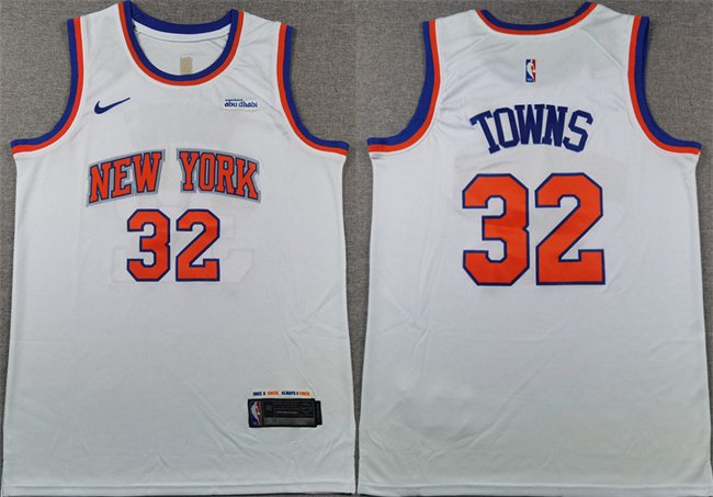 Men's New Yok Knicks #32 Karl-Anthony Towns White 2024 Association Edition Stitched Basketball Jersey