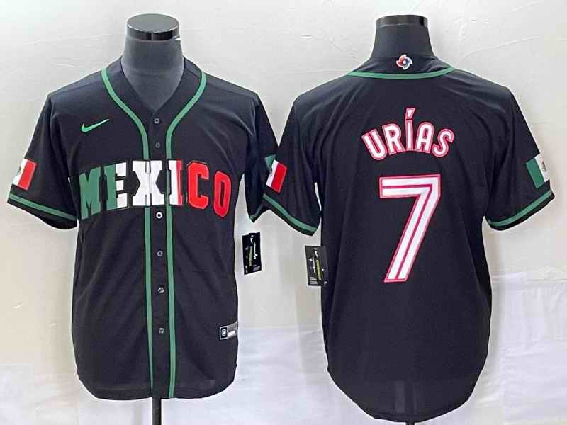 Men's Mexico Baseball #7 Julio Ur'as 2023 Black World Baseball With Patch Classic Stitched Jersey