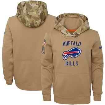 Youth Buffalo Bills Khaki 2019 Salute to Service Therma Pullover Hoodie