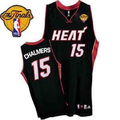 Heat #15 Mario Chalmers Black Finals Patch Stitched NBA Jersey