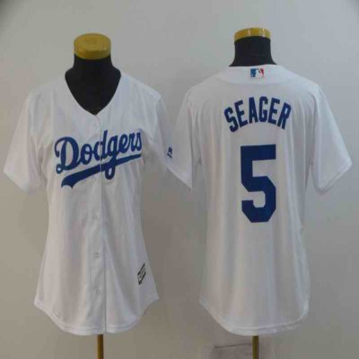 Women's Los Angeles Dodgers #5 Corey Seager White Cool Base Stitched MLB Jersey(Run Small)