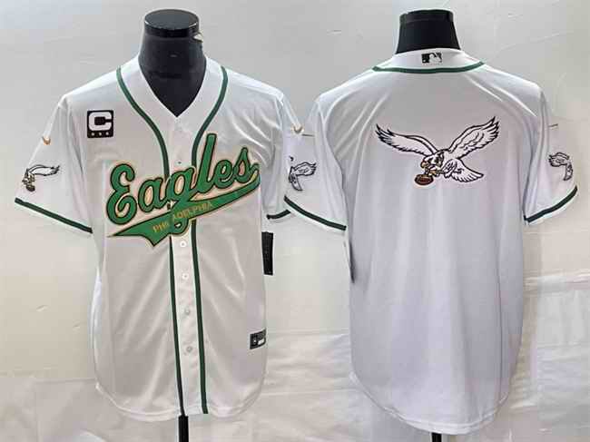 Men's Philadelphia Eagles White Gold Team Big Logo With 3-star C Patch Cool Base Stitched Baseball Jersey