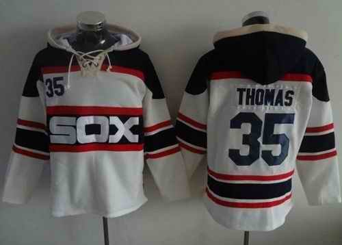 White Sox #35 Frank Thomas White Sawyer Hooded Sweatshirt Alternate Home MLB Hoodie