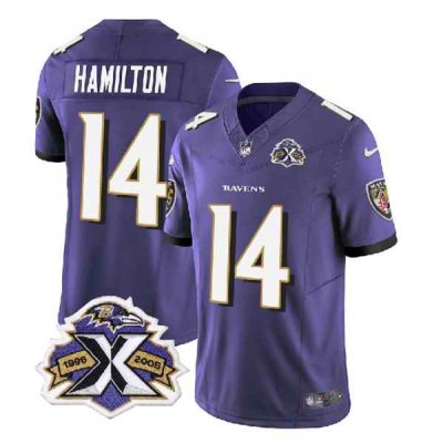 Men's Baltimore Ravens #14 Kyle Hamilton Purple 2023 F.U.S.E With Patch Vapor Limited Jersey