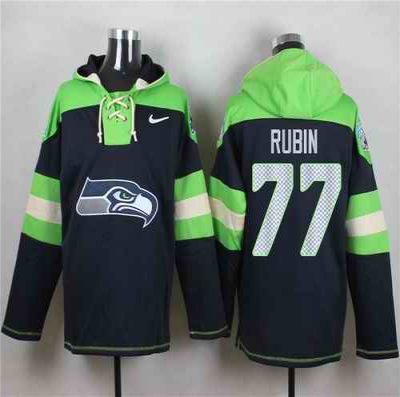 Nike Seahawks #77 Ahtyba Rubin Navy Blue Player Pullover NFL Hoodie