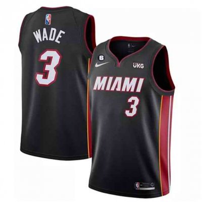 Men's Miami Heat #3 Dwyane Wade Black With NO.6 Patch  Stitched Jersey