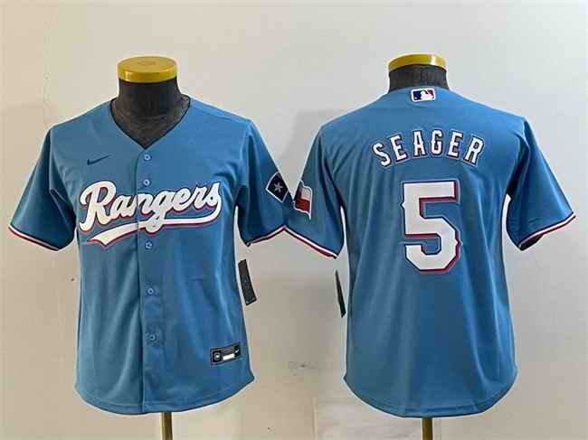 Youth Texas Rangers #5 Corey Seager Blue With Patch Stitched Baseball Jersey