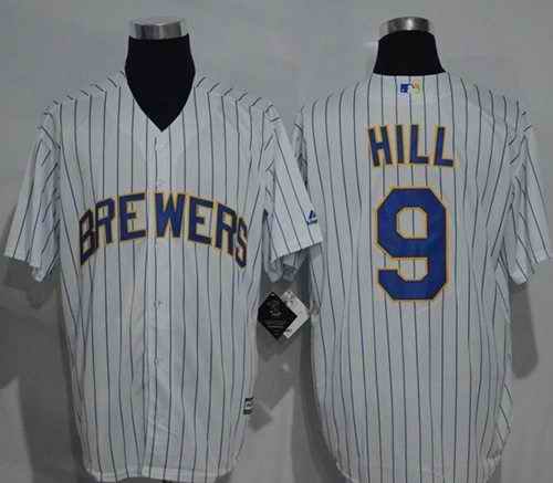 Brewers #9 Aaron Hill White (blue strip) New Cool Base Stitched MLB Jersey