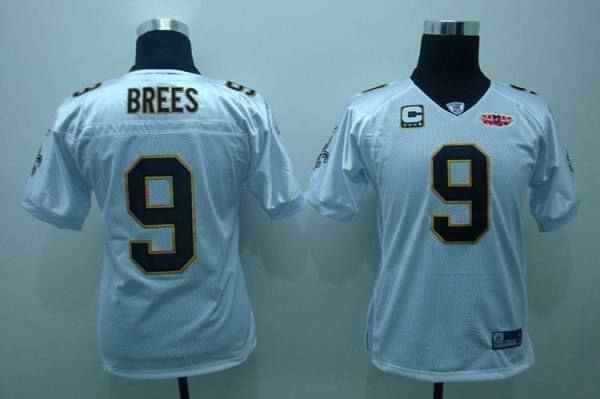 Saints #9 Drew Brees White With Super Bowl Patch Stitched Youth NFL Jersey