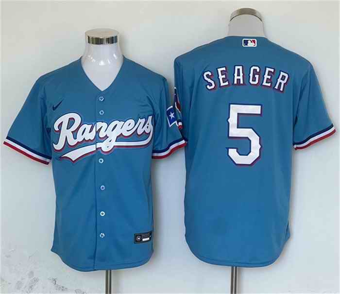 Men's Texas Rangers #5 Corey Seager Blue With Patch Cool Base Stitched MLB Jersey