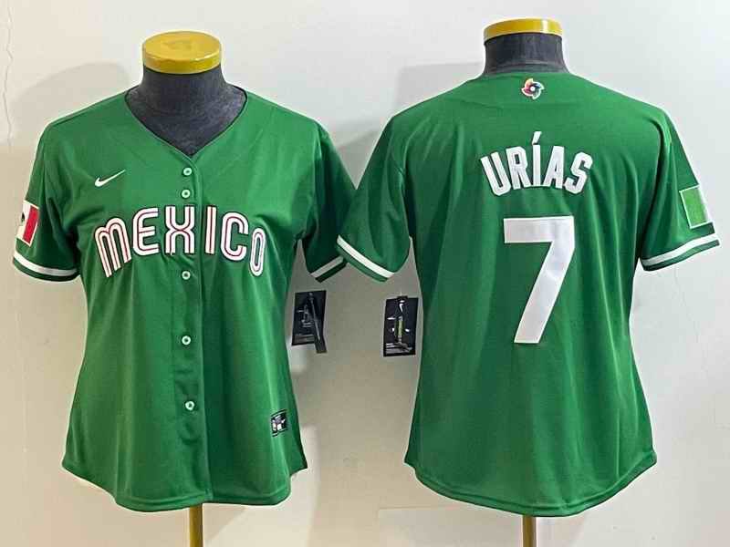 Youth Mexico Baseball #7 Julio Ur'as 2023 Green World Baseball Classic Stitched Jersey