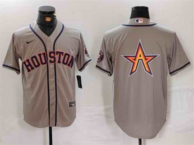 Men's Houston Astros Gray Team Big Logo With Patch Cool Base Stitched Baseball Jersey