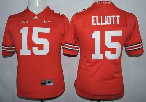 Buckeyes #15 Ezekiel Elliott Red Women's Stitched NCAA Jersey