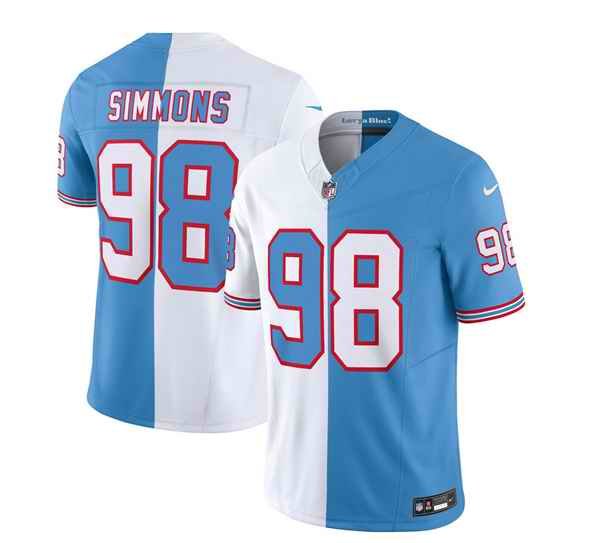 Men's Tennessee Titans #98 Jeffery Simmons White/Blue 2023 F.U.S.E. Split Vapor Limited Throwback Stitched Football Jersey