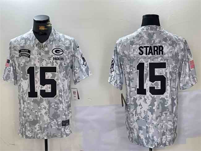 Men's Green Bay Packers #15 Bart Starr 2024 F.U.S.E Arctic Camo Salute to Service Limited Stitched Football Jersey