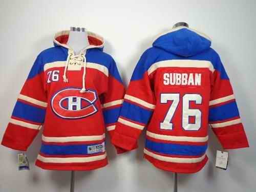 Canadiens #76 P.K Subban Red Sawyer Hooded Sweatshirt Stitched Youth NHL Jersey