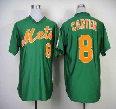 Mitchell And Ness 1985 Mets #8 Gary Carter Green Throwback Stitched MLB Jersey