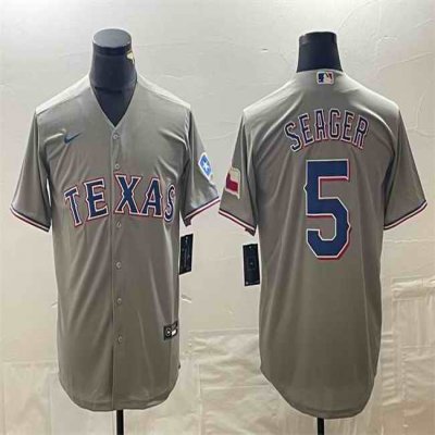 Men's Texas Rangers #5 Corey Seager Grey With Patch Cool Base Stitched Baseball Jersey