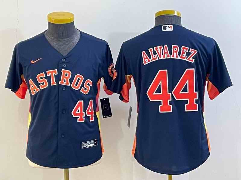 Youth Houston Astros #44 Yordan Alvarez Navy With Patch Cool Base Stitched Jersey