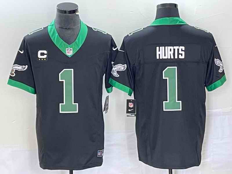 Men's Philadelphia Eagles #1 Jalen Hurts Black 2023 F.U.S.E. Vapor Untouchable With C Patch Stitched Football Jersey