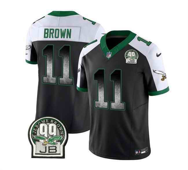 Men's Philadelphia Eagles #11 A. J. Brown Black/White 2023 F.U.S.E. Throwback Vapor Untouchable Limited Stitched Football Jersey