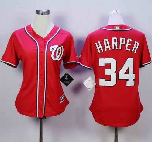 Nationals #34 Bryce Harper Red Alternate 1 Women's Stitched MLB Jersey