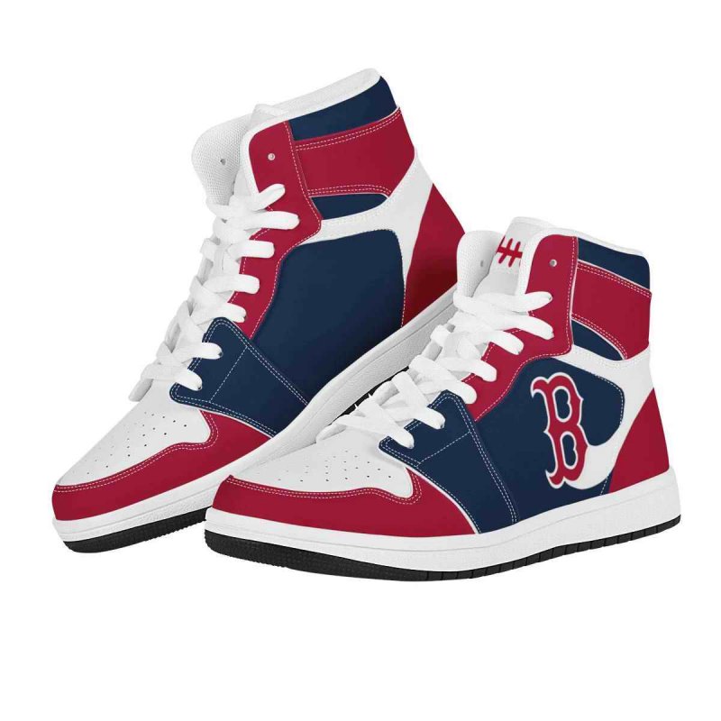 Men's Boston Red Sox High Top Leather AJ1 Sneakers 002