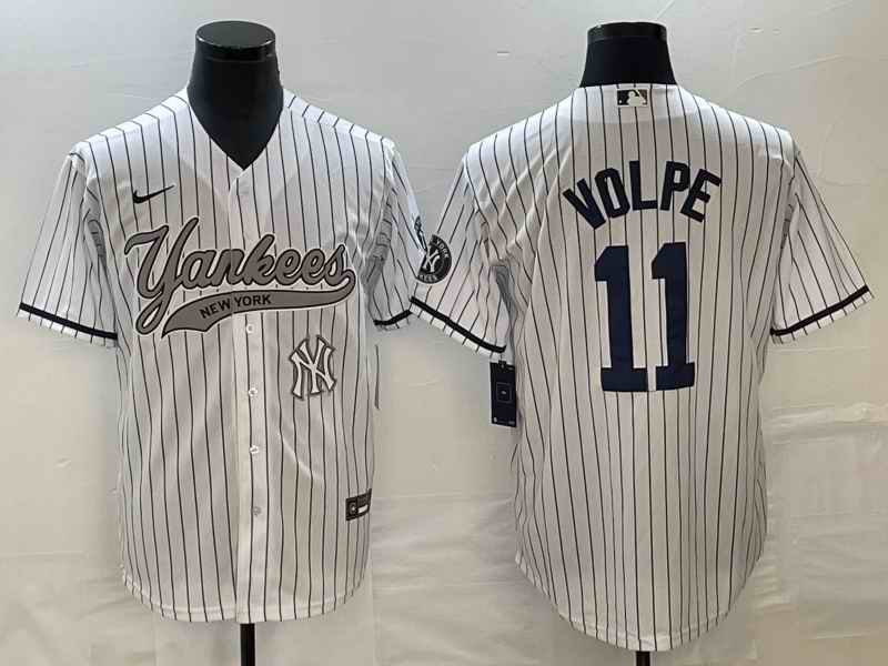 Men's New York Yankees #11 Anthony Volpe White With Patch  Cool Base Stitched Baseball Jersey