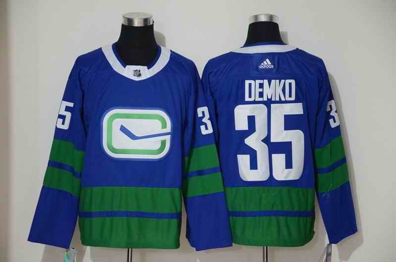 Men's Vancouver Canucks #35 Thatcher Demko Blue Stitched NHL Jersey