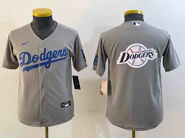 Youth Los Angeles Dodgers Grey Team Big Logo Stitched Jersey