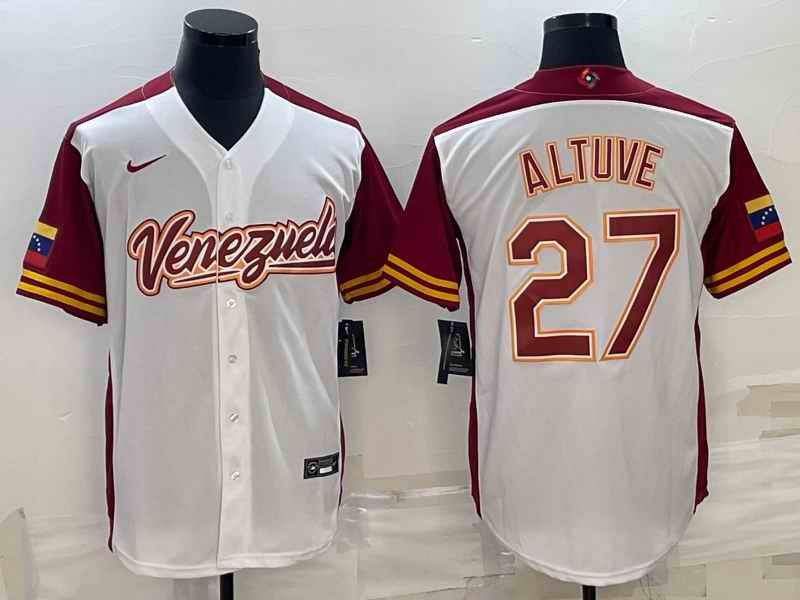 Men's Venezuela Baseball #27 Jos' Altuve 2023 White World Baseball Classic Stitched Jersey