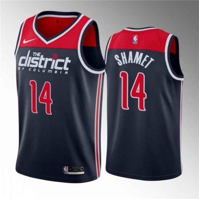 Men's Washington Wizards #14 Landry Shamet Navy Statement Edition Stitched Jersey