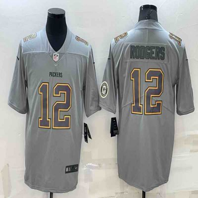 Men's Green Bay Packers #12 Aaron Rodgers Gray With Patch Atmosphere Fashion Stitched Jersey