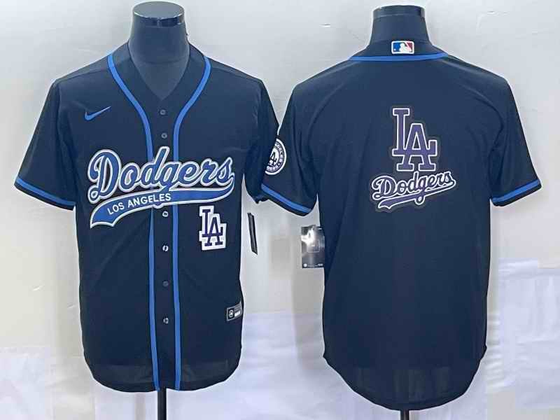 Men's Los Angeles Dodgers Black Team Big Logo With Patch Cool Base Stitched Baseball Jersey