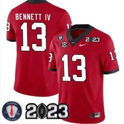 Men's Georgia Bulldogs #13 Stetson Bennett 2023 Patch Red Football Stitched Jersey