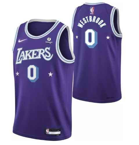 Men's Los Angeles Lakers #0 Russell Westbrook bibigo Purple City Edition Stitched Jersey